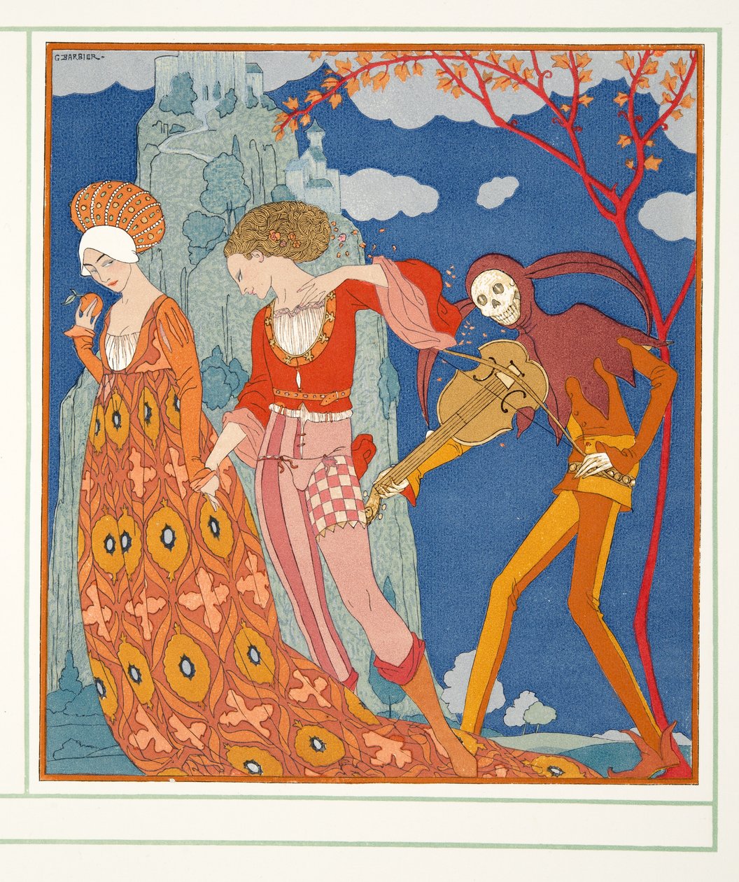 Láska, touha a smrt, od Personages de Comedie, hospoda. 1922 (tisk šablony) od Georges Barbier