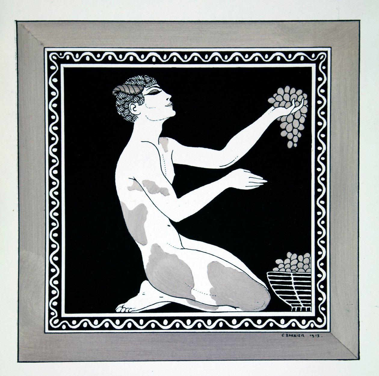 Odpoledne fauna z cyklu „Návrhy tanců Václava Nižinského“ (1889-1950). Georges Barbier (1882-1932), šablonový tisk od Georges Barbier