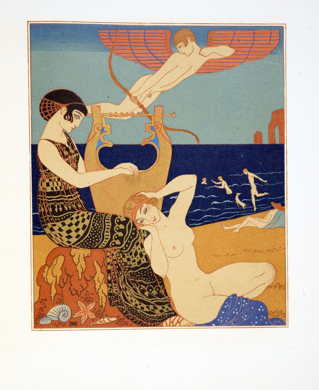 Symbolický prsten, ilustrace z Les Chansons de Bilitis, Pierre Louys, hospoda. 1922 (tisk šablony) od Georges Barbier