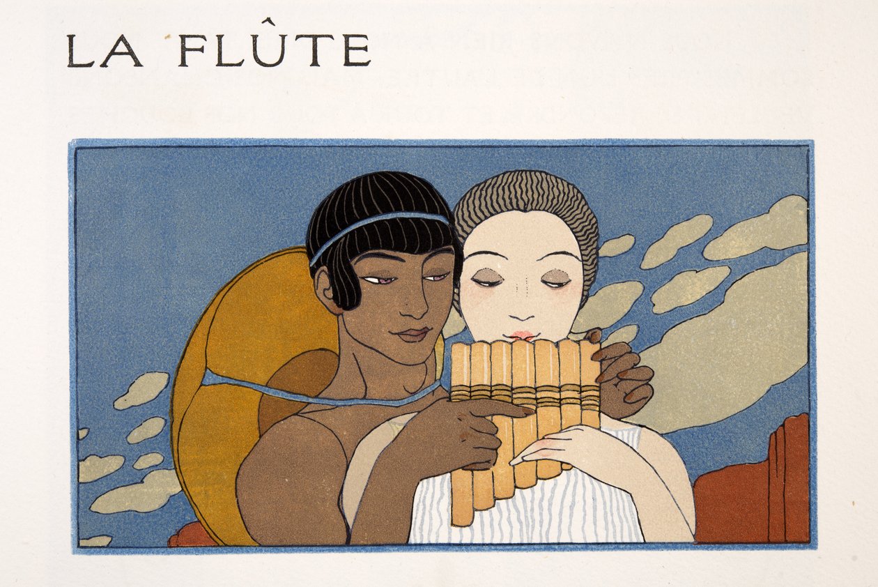 Flétna, ilustrace z Les Chansons de Bilitis, Pierre Louys, hospoda. 1922 (tisk šablony) od Georges Barbier