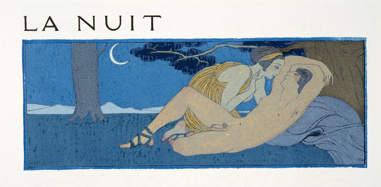 The Night, ilustrace z Les Chansons de Bilitis, Pierre Louys, hospoda. 1922 (tisk šablony) od Georges Barbier