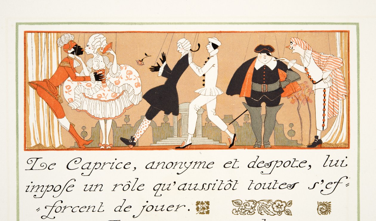 Le Caprice, od Personages de Comedie, hospoda. 1922 (tisk šablony) od Georges Barbier