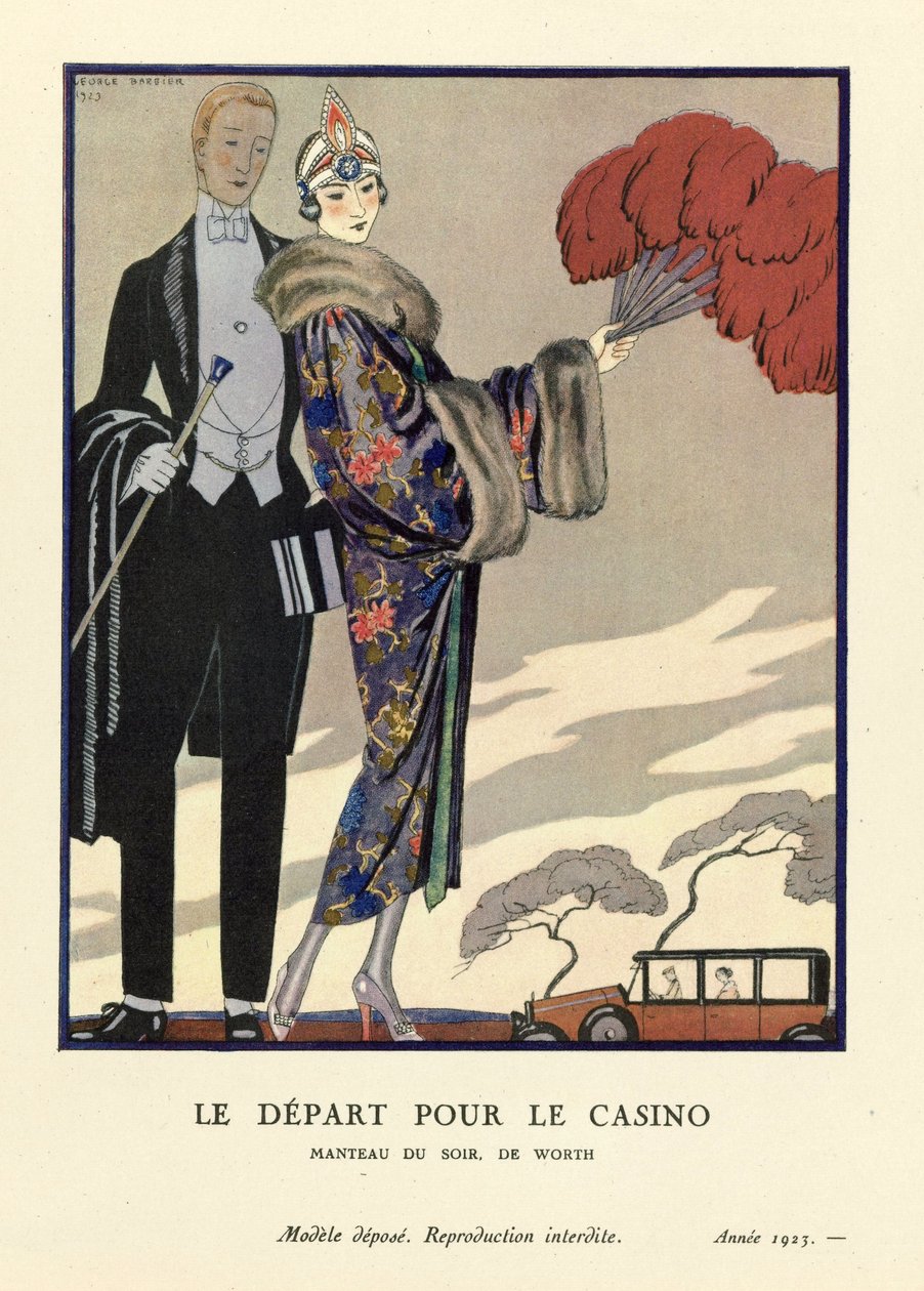Odjezd do kasina, hospoda. 1923 (tisk šablony) od Georges Barbier