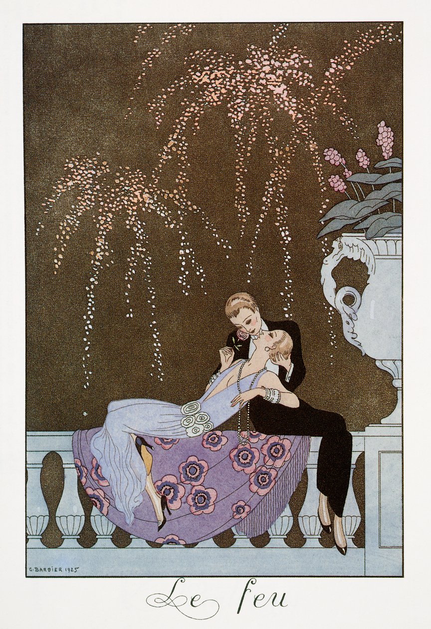 Oheň, litografie od George Barbiera (1882-1932), z Falbalas et Fanfreluches, Almanach des Modes Presentes, Passees et Futures od Georges Barbier
