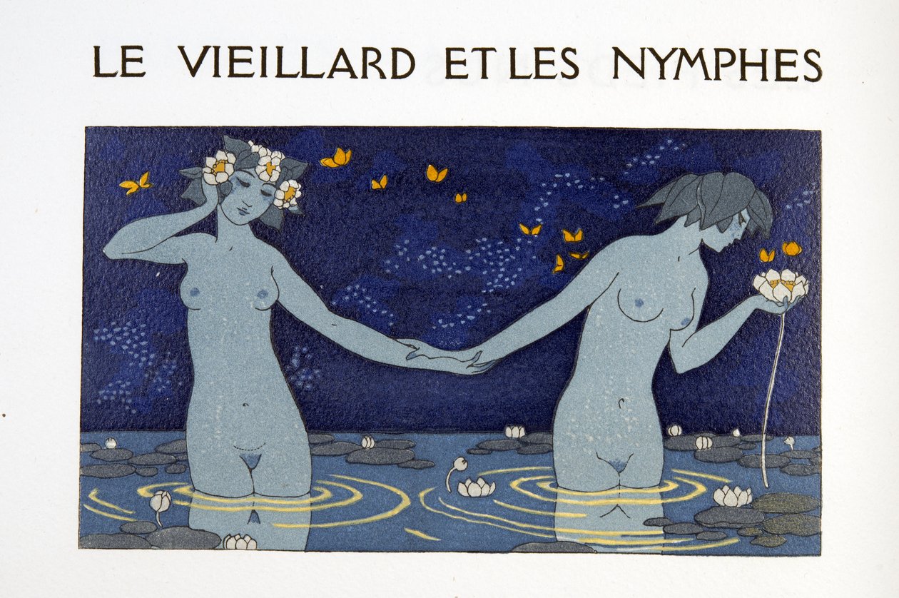 The Old Man and the Nymphs, ilustrace z Les Chansons de Bilitis, Pierre Louys, hospoda. 1922 (tisk šablony) od Georges Barbier