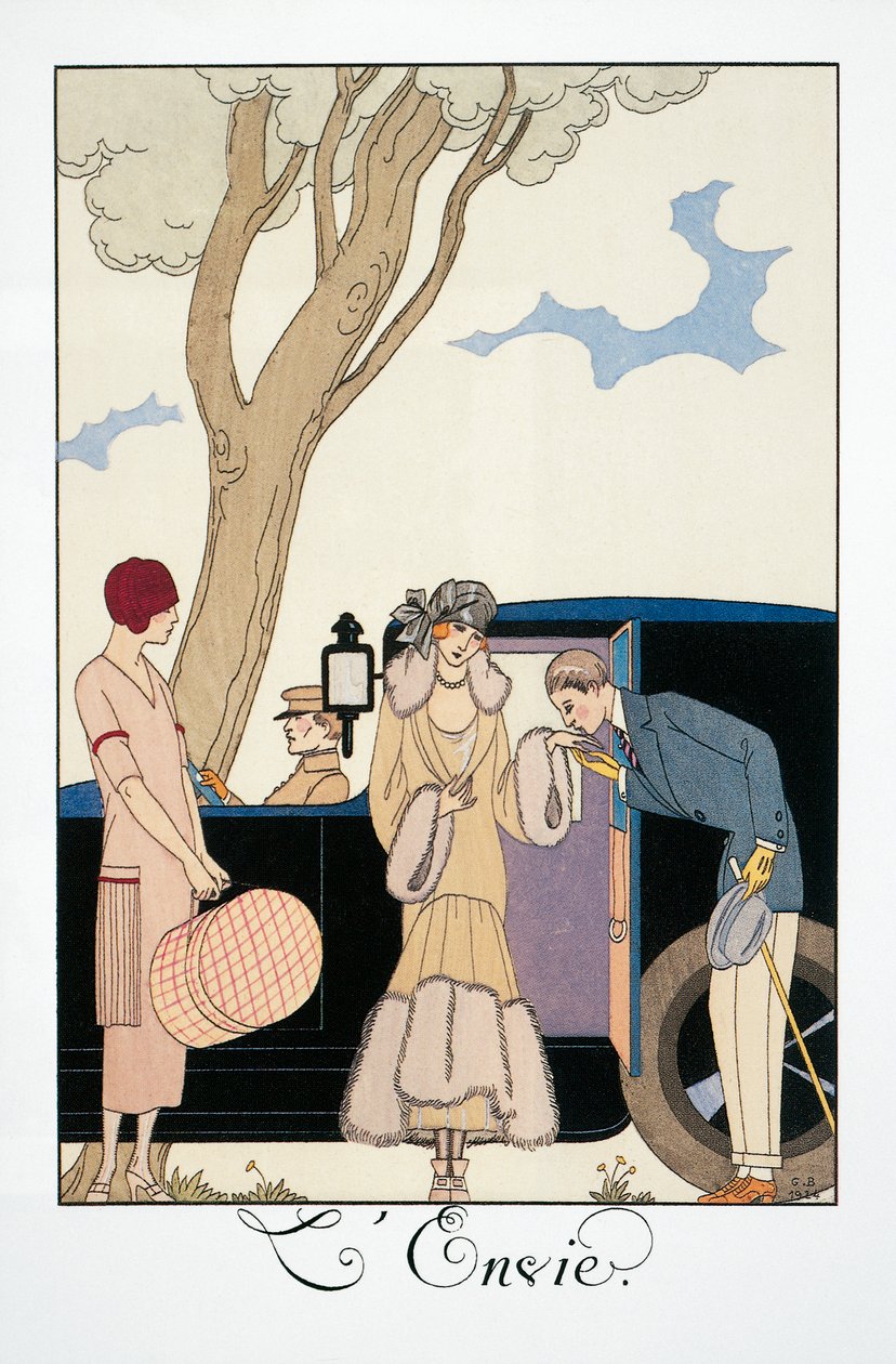 Závist, od George Barbiera (1882-1932), z Falbalas et Fanfreluches, Almanach 1925. Francie, 20. století od Georges Barbier