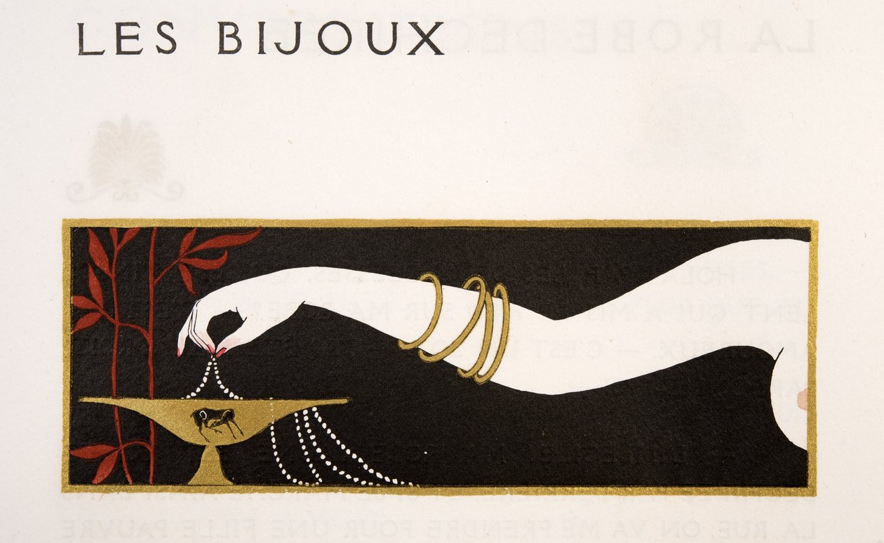 Klenoty, ilustrace z Les Chansons de Bilitis, Pierre Louys, hospoda. 1922 (tisk šablony) od Georges Barbier