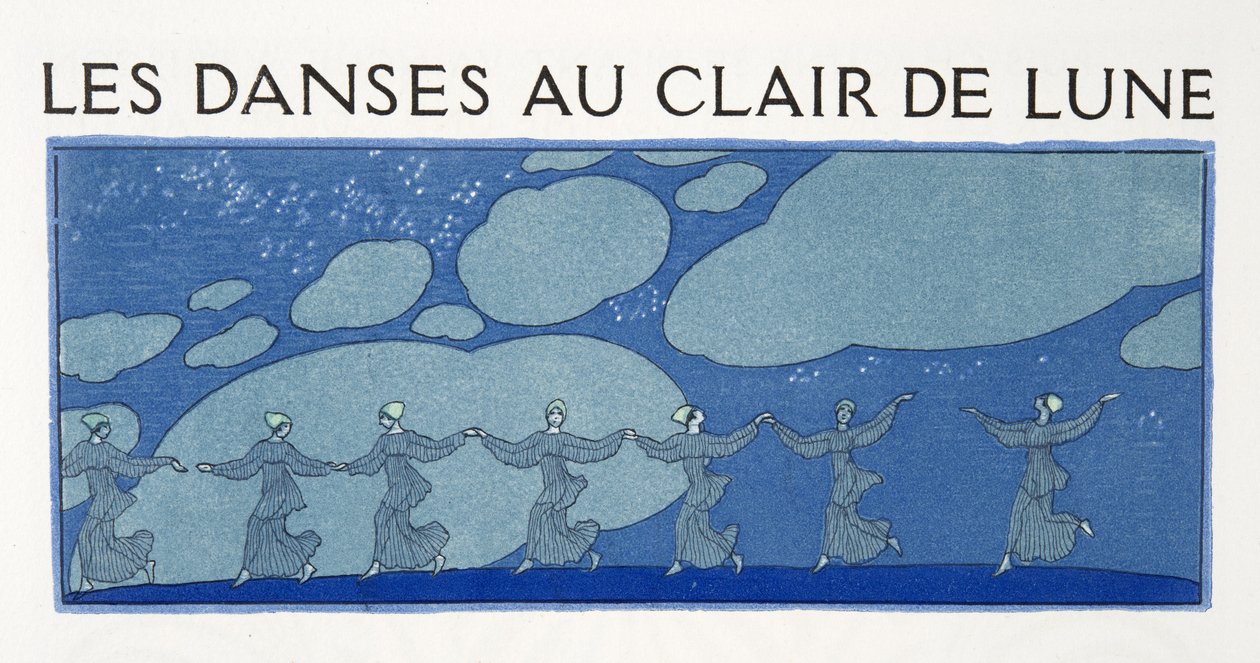 Měsíční tance, ilustrace z Les Chansons de Bilitis, Pierre Louys, hospoda. 1922 (tisk šablony) od Georges Barbier