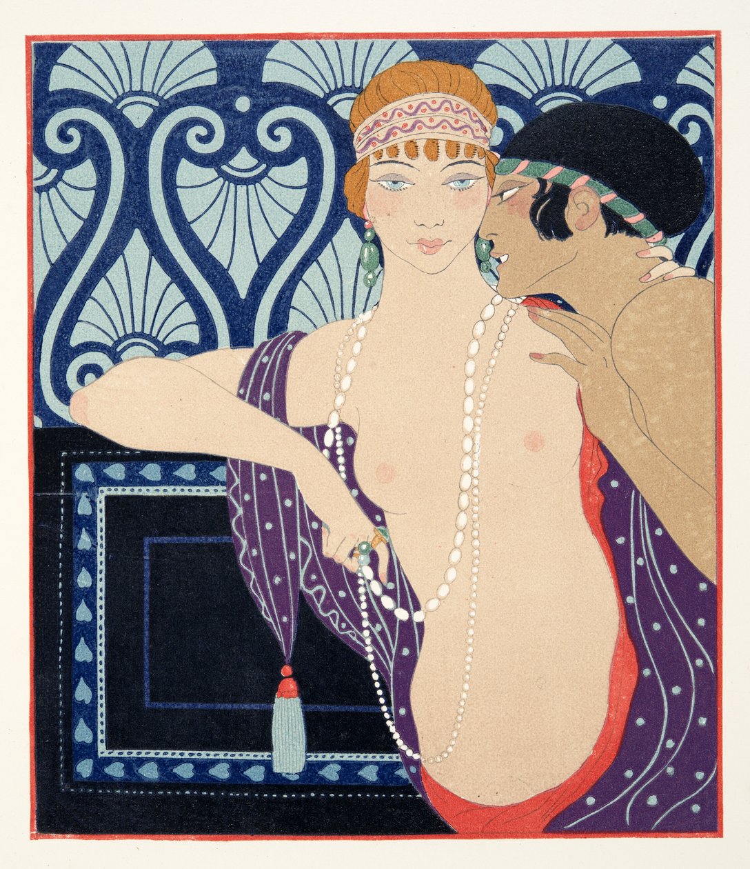 Tři krásy Mnasidiky, ilustrace z Les Chansons de Bilitis, Pierre Louys, hospoda. 1922 (tisk šablony) od Georges Barbier