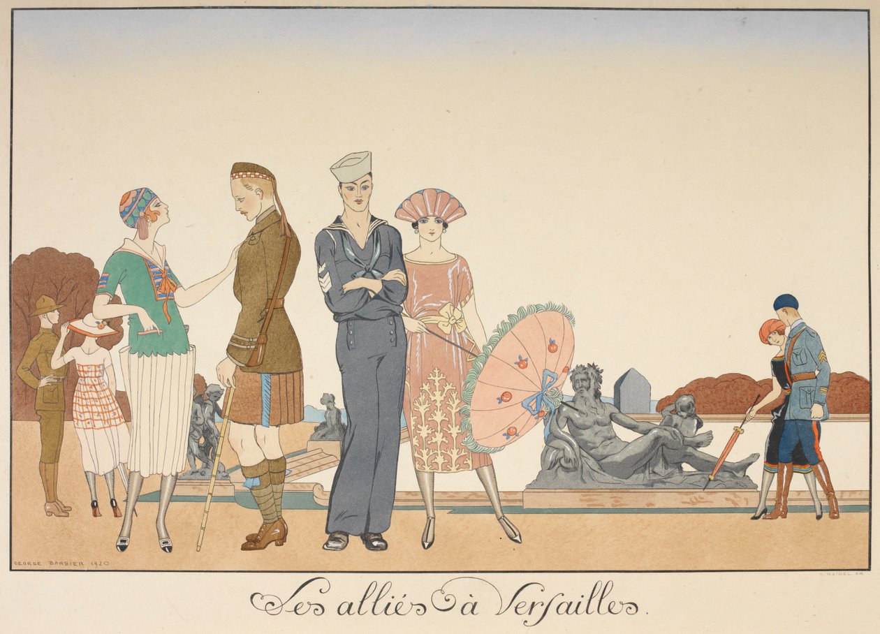 Spojenci ve Versailles. Různé reprezentace vojáků spojenců. od Georges Barbier