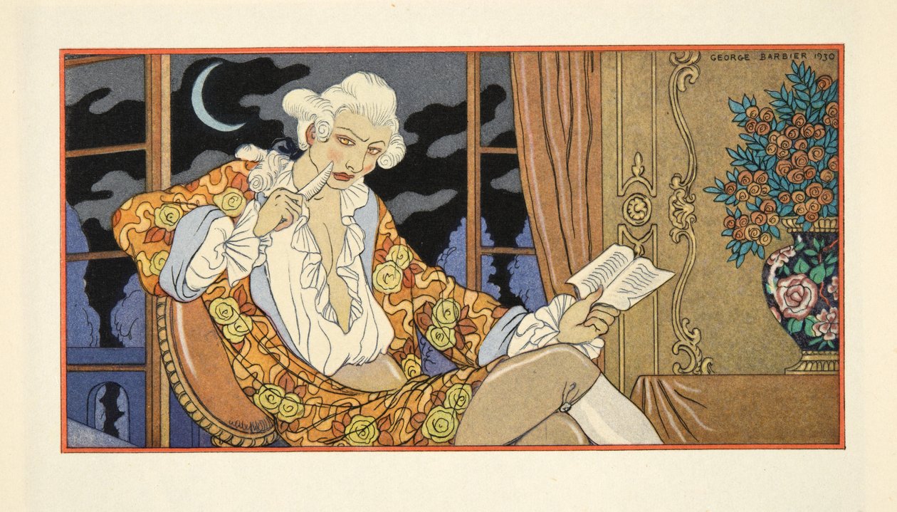 Dopis LXXXVIII, Cecile Volanges vikomtovi z Valmontu, z „Les Liaisons Dangereuses“ od Pierra Chodlerlose de Laclos (1741-1803), pub. 1934 (tisk šablony) od Georges Barbier