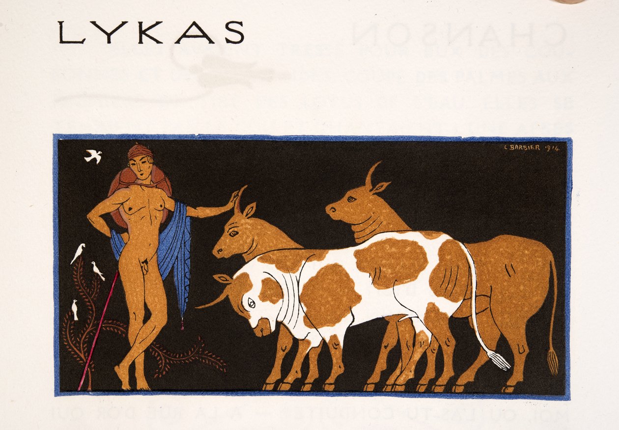 Lykas, ilustrace z Les Chansons de Bilitis, Pierre Louys, hospoda. 1922 (tisk šablony) od Georges Barbier