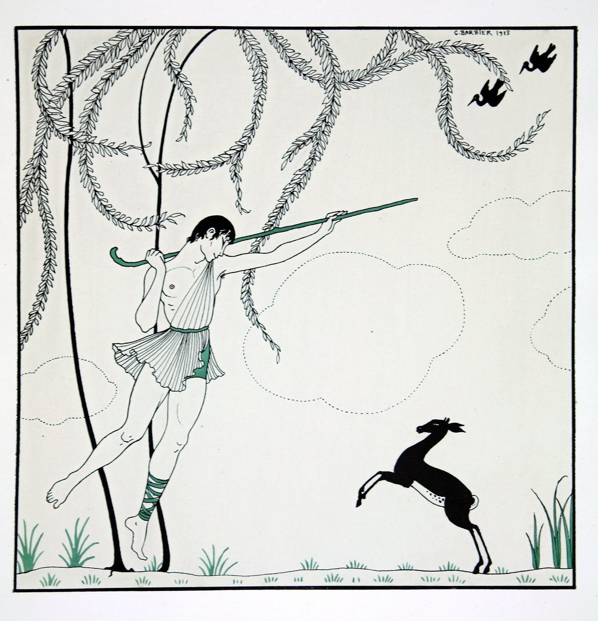Narcisse, ze série „Návrhy tanců Václava Nižinského“ (1889-1950). Georges Barbier (1882-1932), tisk Pochoir od Georges Barbier
