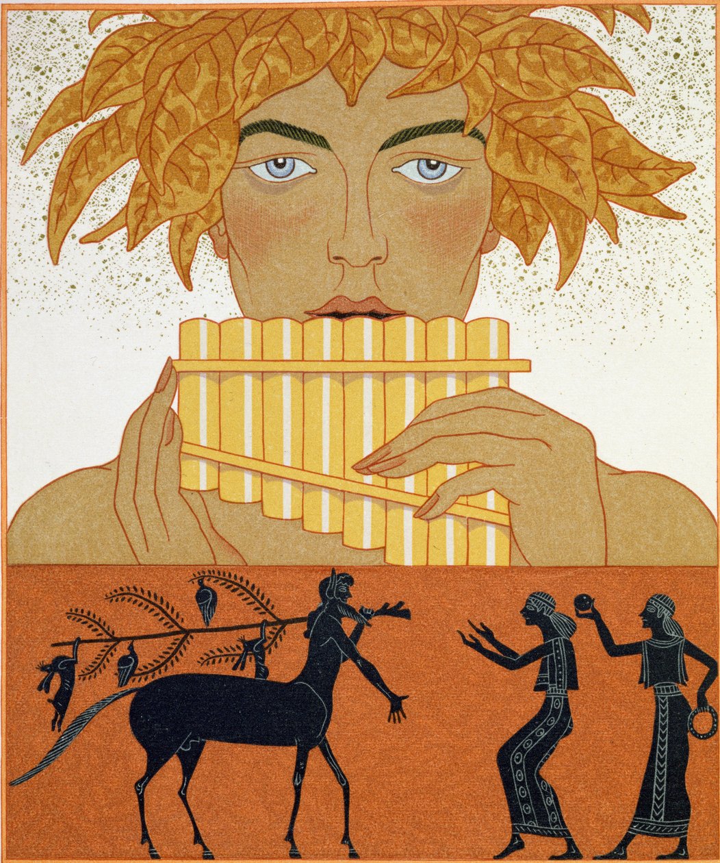 Pan Piper, ilustrace z „Les Mythes“ od Paula Valeryho (1871-1945) publikovaná v roce 1923 (pochoir print) od Georges Barbier