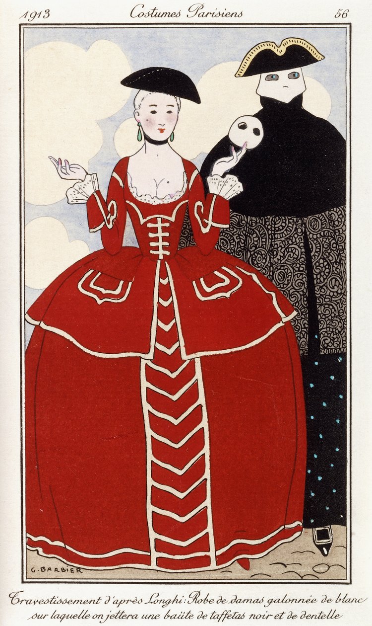 Pařížské oblečení: Maškarní šaty po Longhi od Georges Barbier