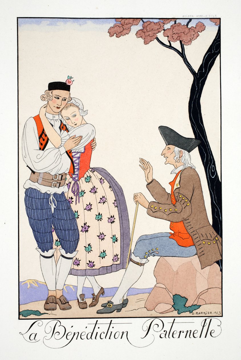 Otcovské požehnání z „Falbalas et Fanfreluches, Almanach současných, minulých a budoucích režimů“ od Georges Barbier
