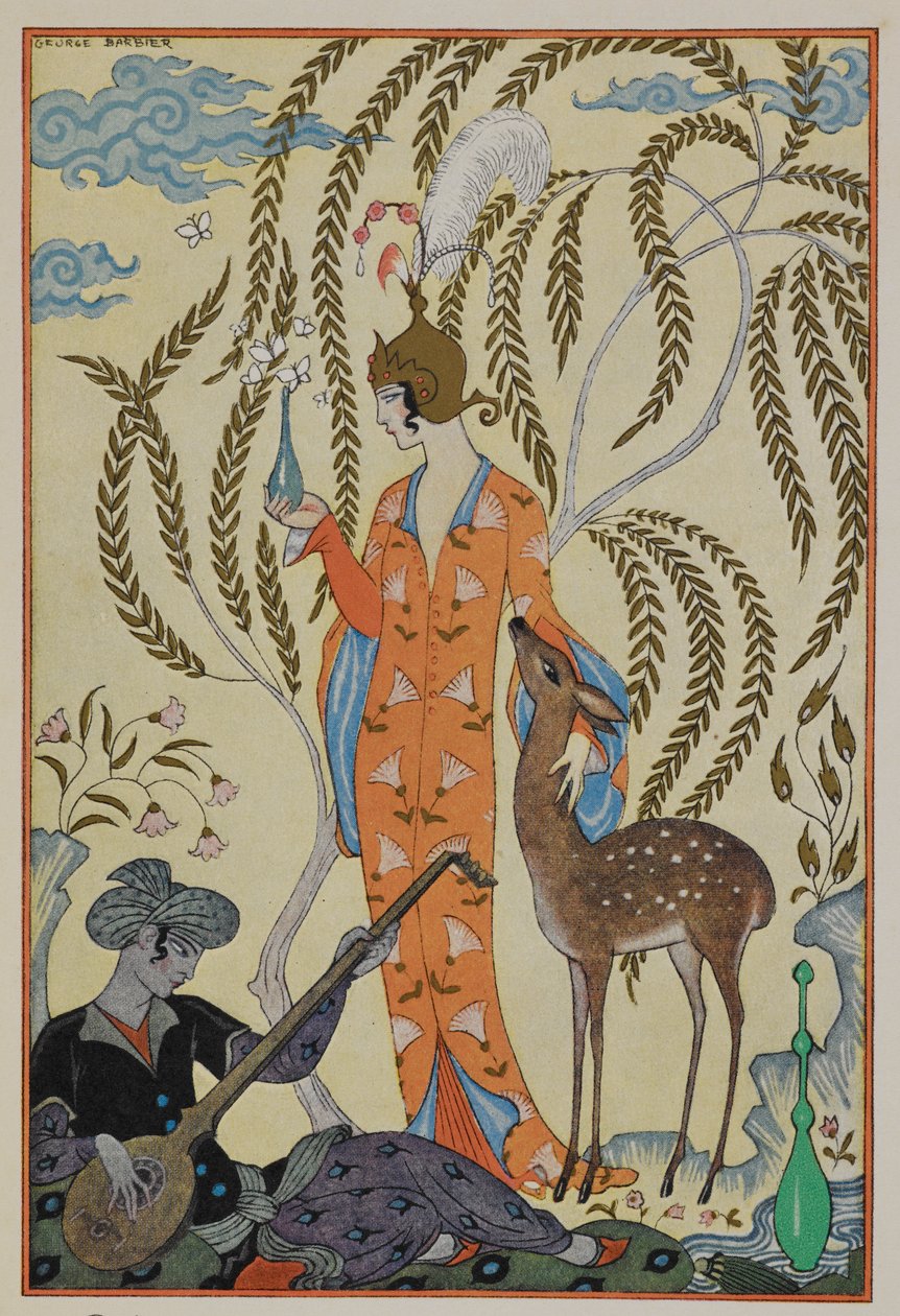 Persie. Žena s kolouškem. Hudebník. od Georges Barbier
