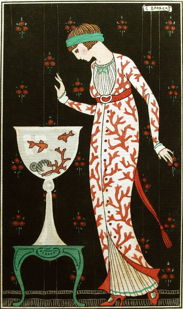 "Brochee Silk Indoor Dress" 1913 (šablona) od Georges Barbier
