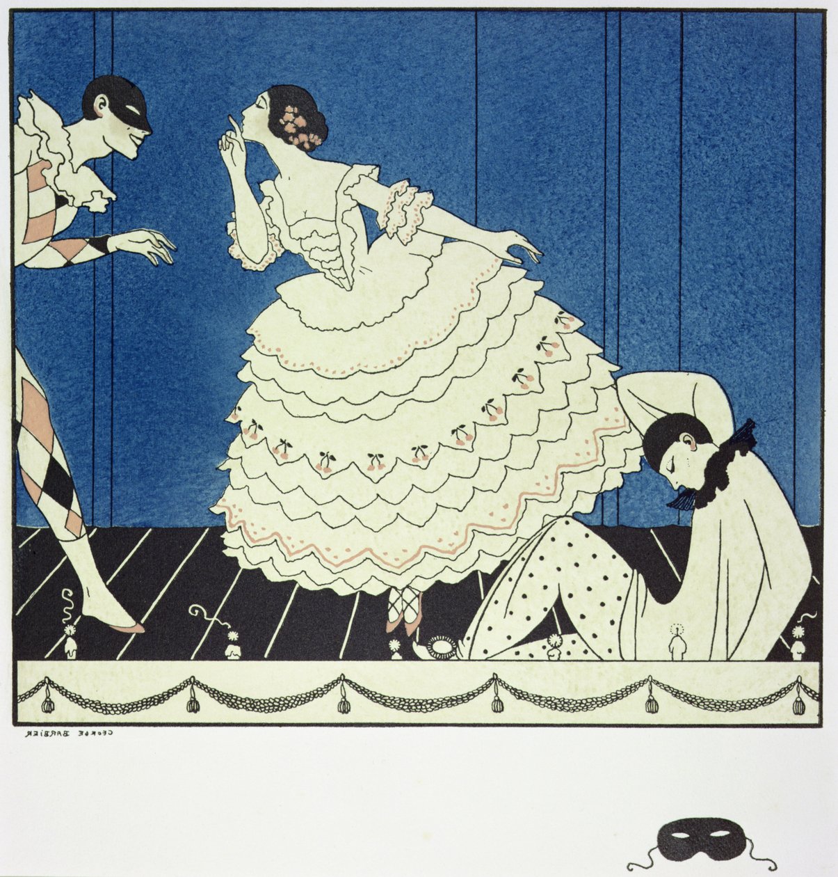 Tamara Karsavina (1885-1978) jako Columbine, Václav Nižinskij (1890-1950) jako Harlekýn a Adolph Bolm (1884-1951) jako Pierrot ve Fokinově 