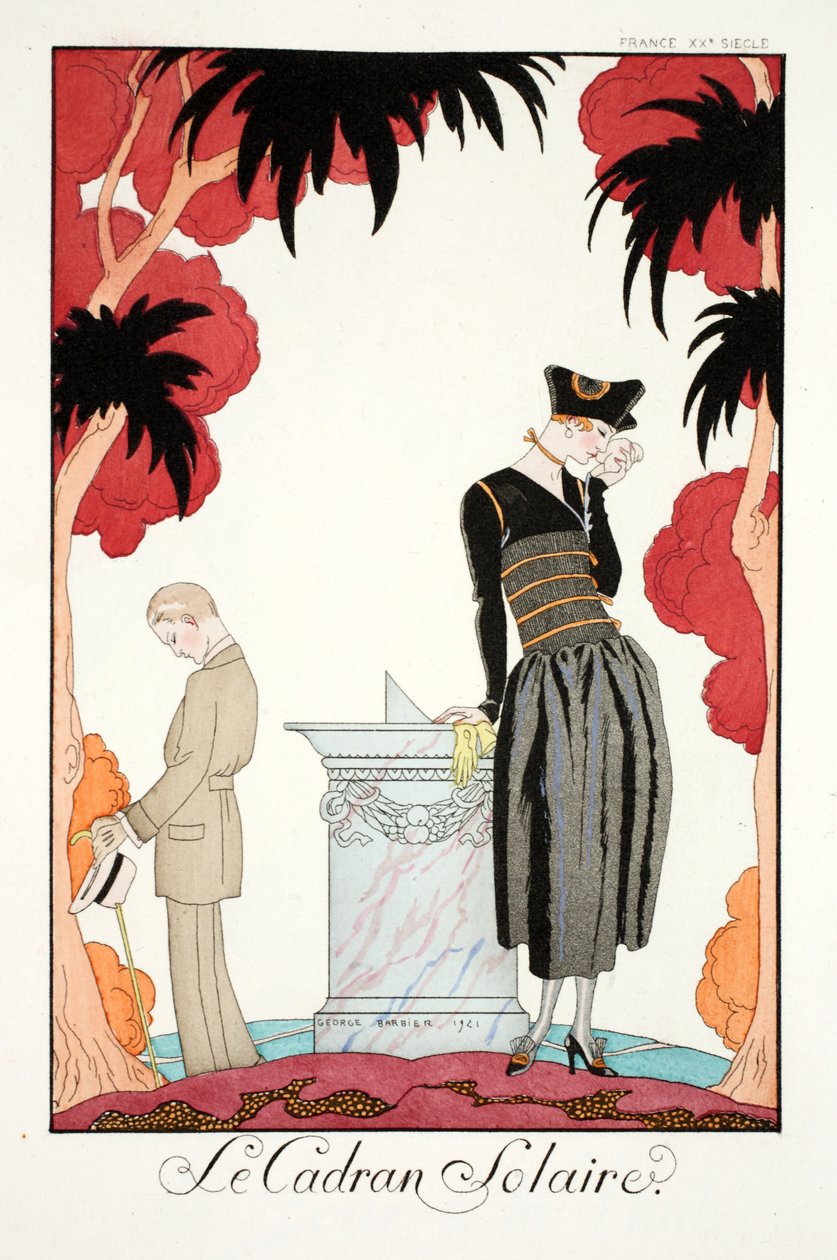 Sluneční hodiny, z „Falbalas et Fanfreluches, Almanach současných, minulých a budoucích režimů“ od Georges Barbier