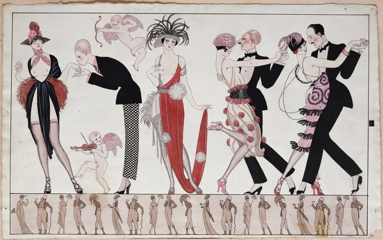 The Tango (pero, inkoust a akvarel na papíře) od Georges Barbier