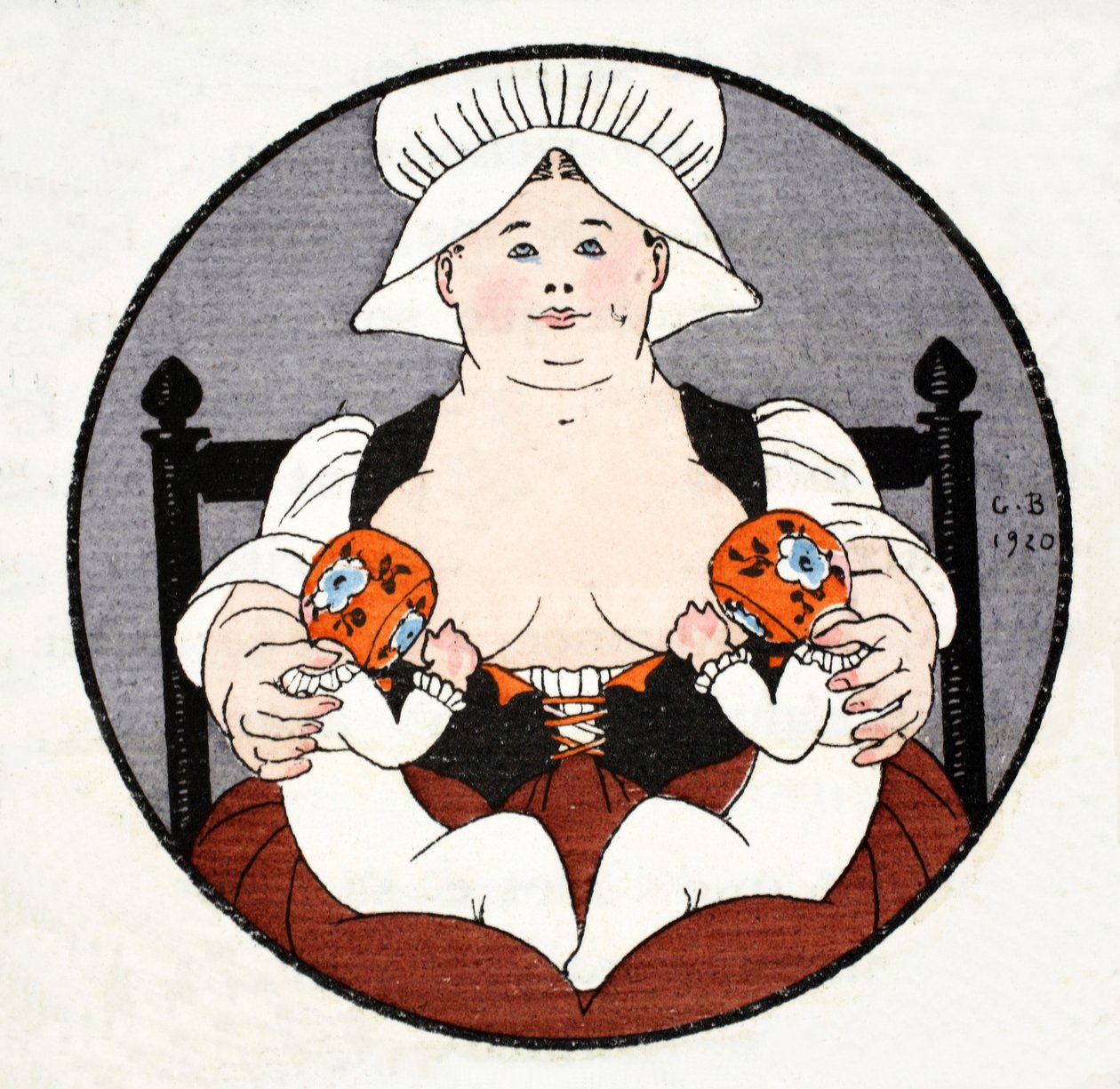 Mokrá sestra s dvojčaty (pochoir print) od Georges Barbier