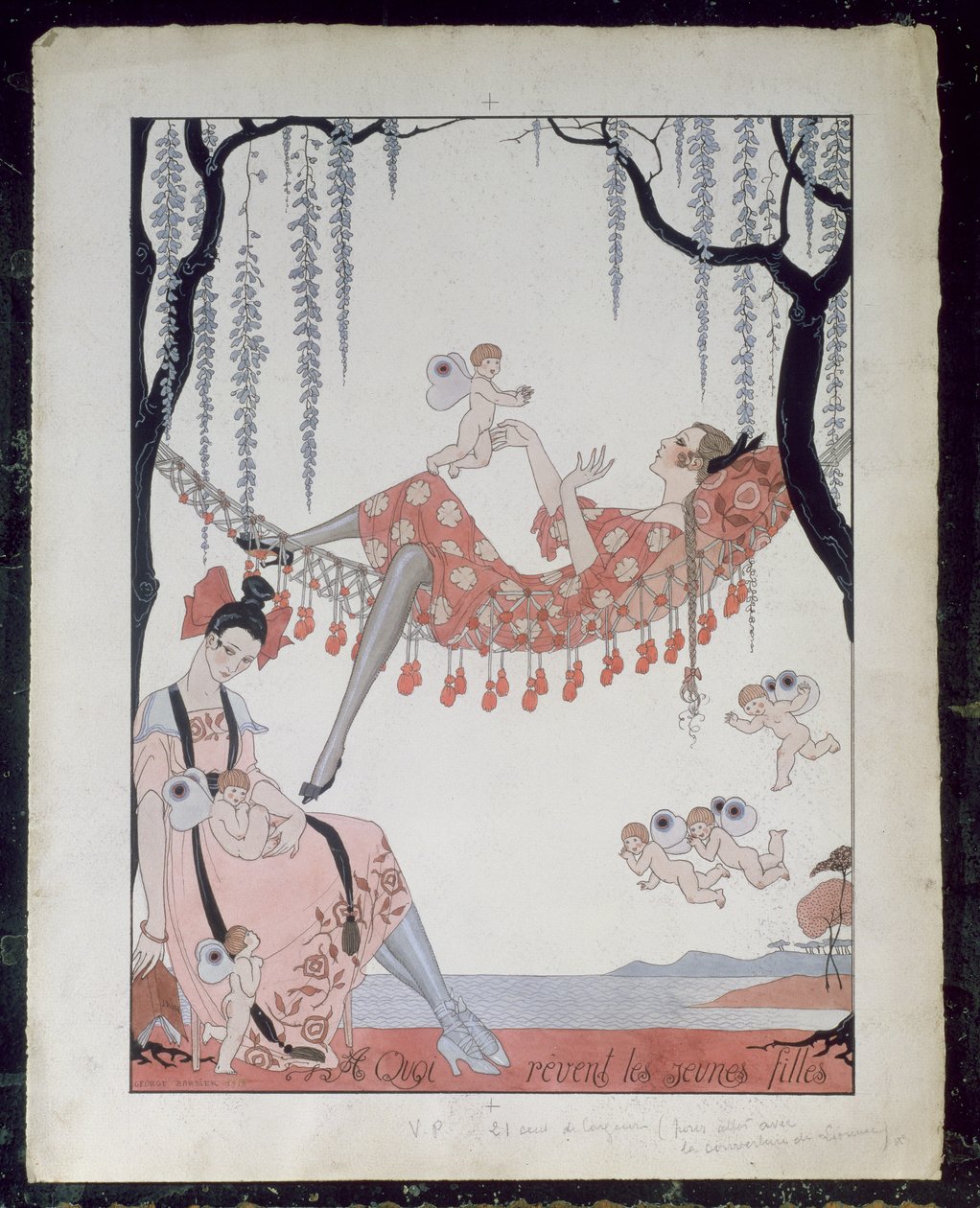 O čem mladé ženy sní? 1918 (pero, inkoust a akvarel na papíře) od Georges Barbier