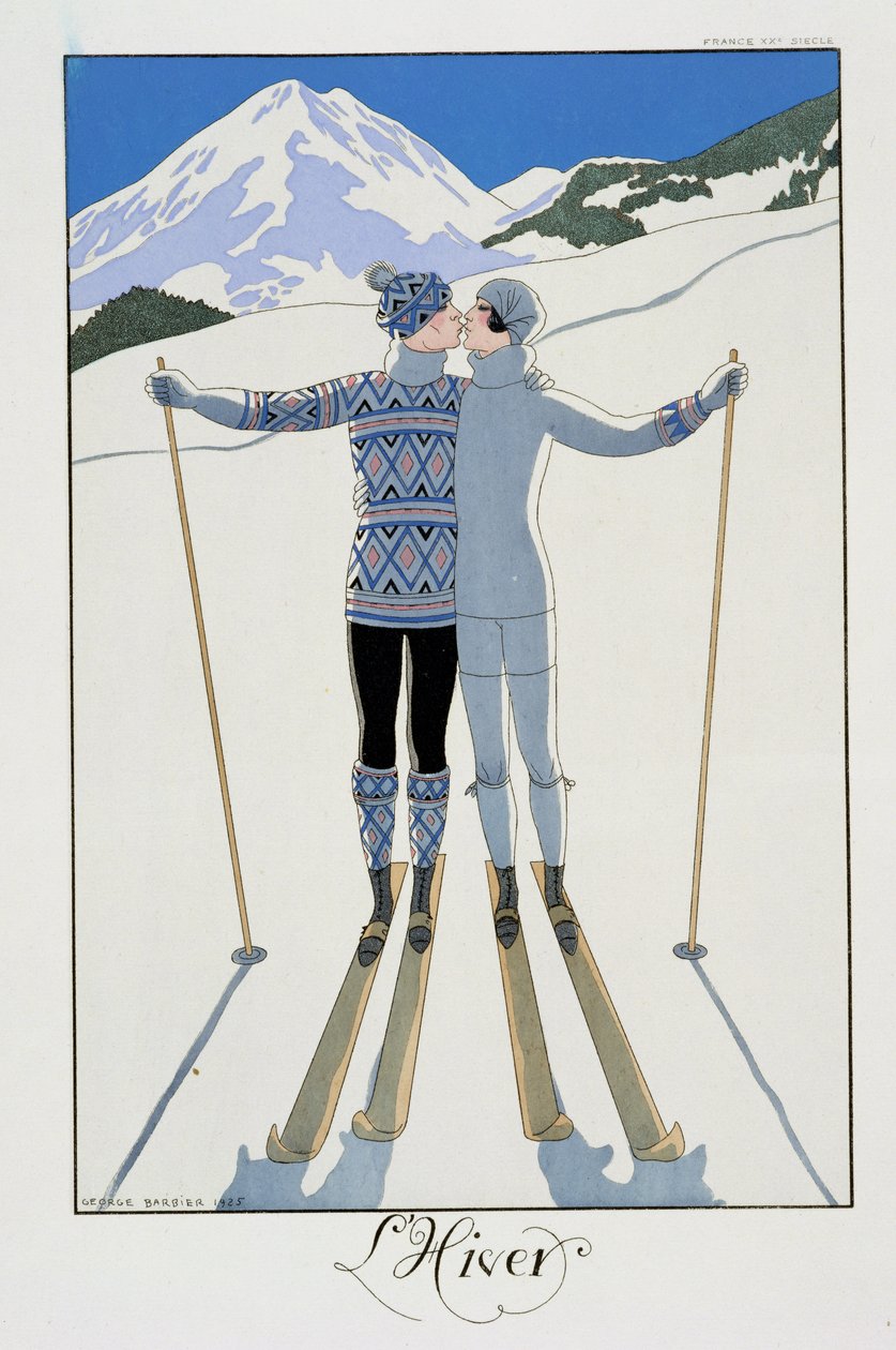 Winter: Lovers in the Snow, módní deska z „Francie 20. století“ od Georges Barbier
