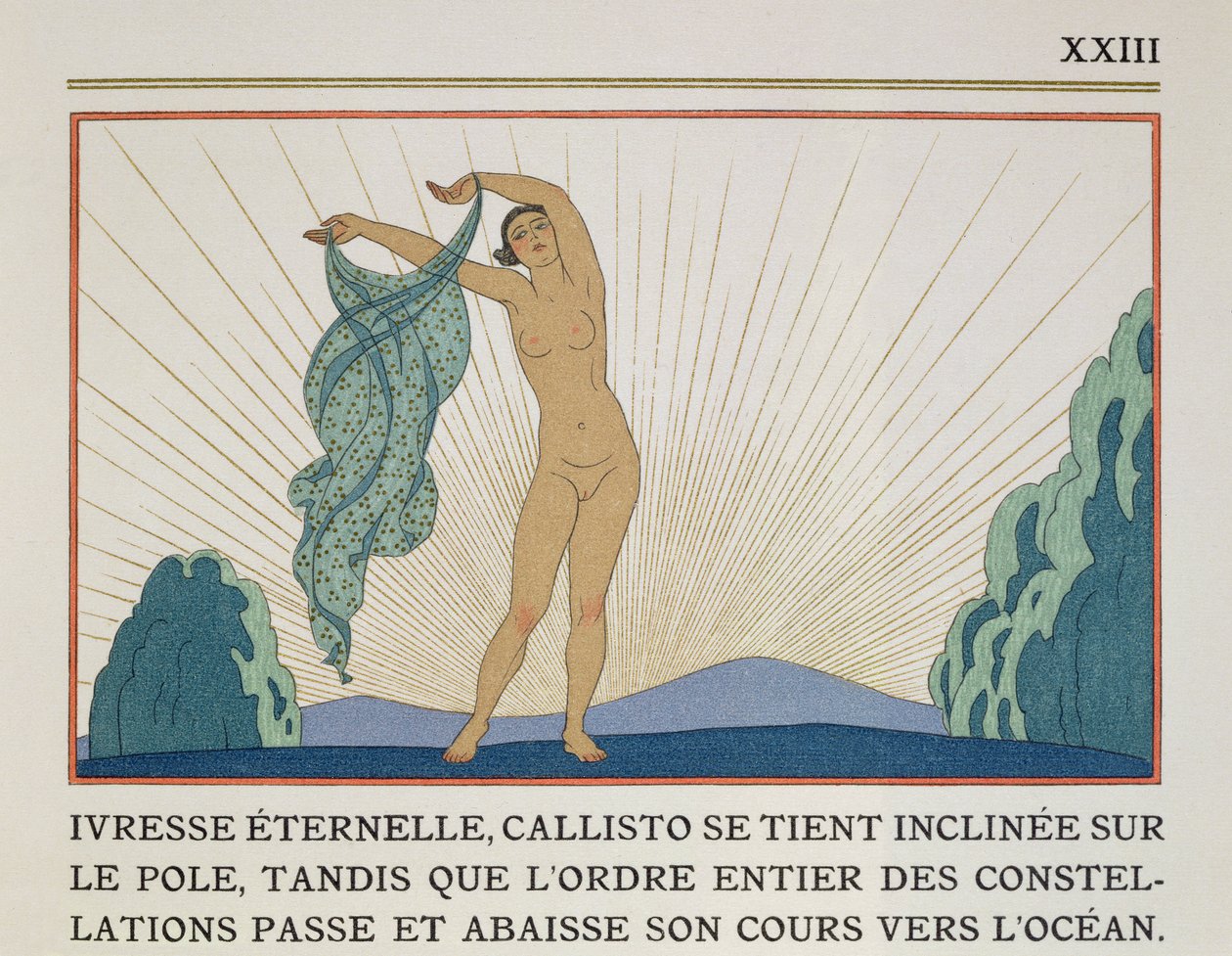 Woman Dancing, ilustrace z „Les Mythes“ od Paula Valeryho (1871-1945) vydaná v roce 1923 (pochoir print) od Georges Barbier