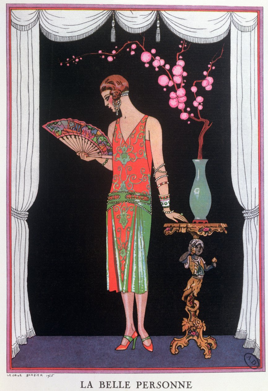 Večerní šaty v hodnotě, módní talíř z Gazette du Bon Ton od Georges Barbier