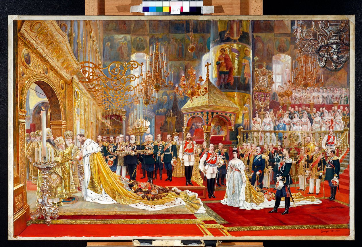 Korunovace ruského cara Alexandra III. (1845-1894) a císařovny Marie Fjodorovny (Dagmar z Dánska) (1847-1928) - umělecké dílo Georgese Beckera (1845-1909) od Georges Becker