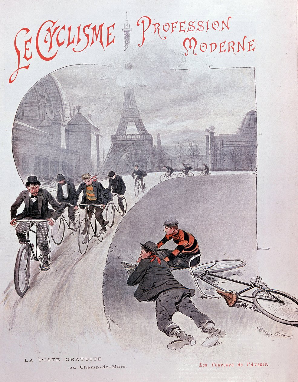 Cyklistika: volná dráha Marsových polí - kresba G. Scotta od Georges Bertin Scott