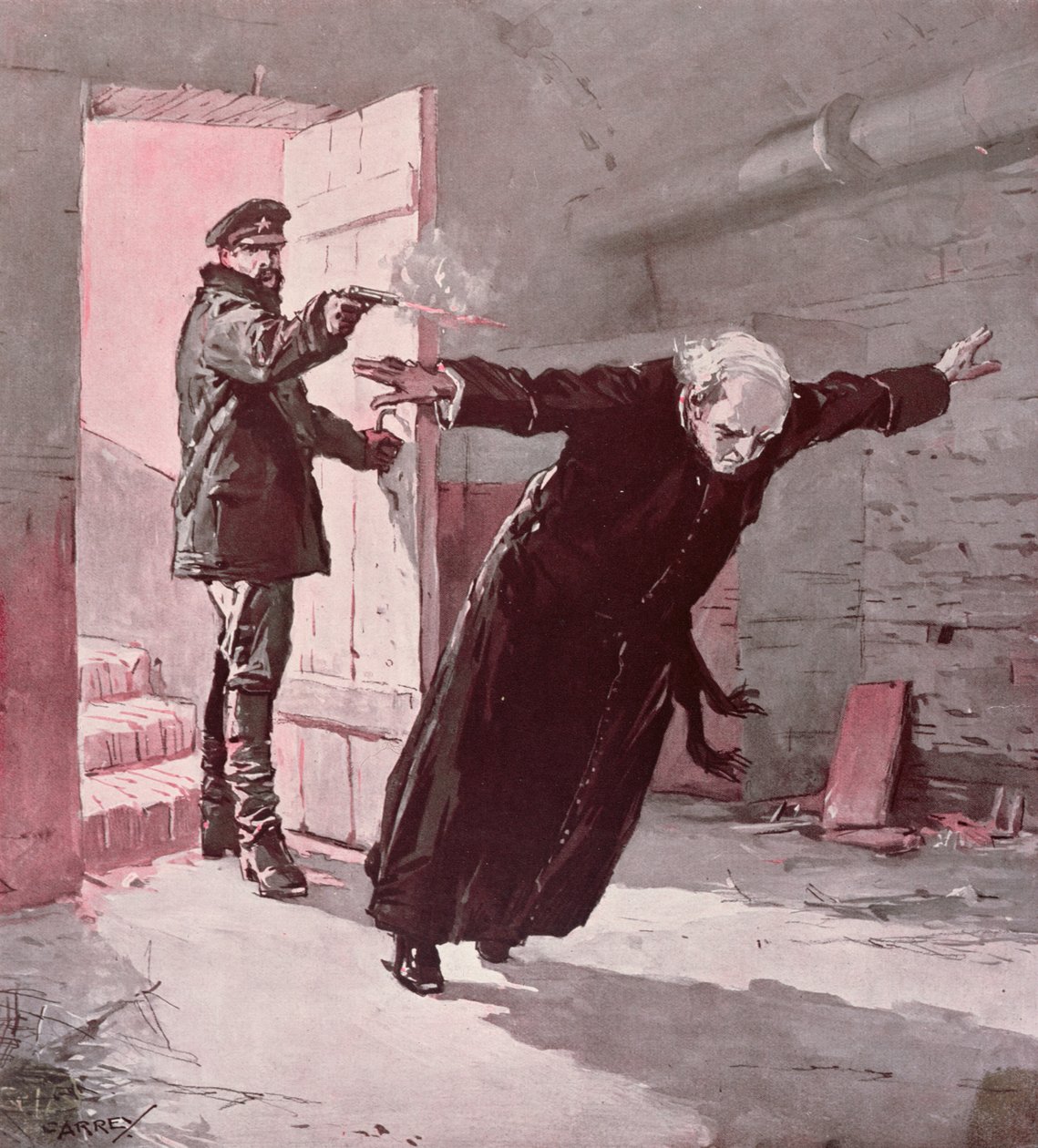Poprava otce Constantina Budkiewicze (1867-1923) 31. března 1923, cca 1923 (barevná litografie) od Georges Carrey