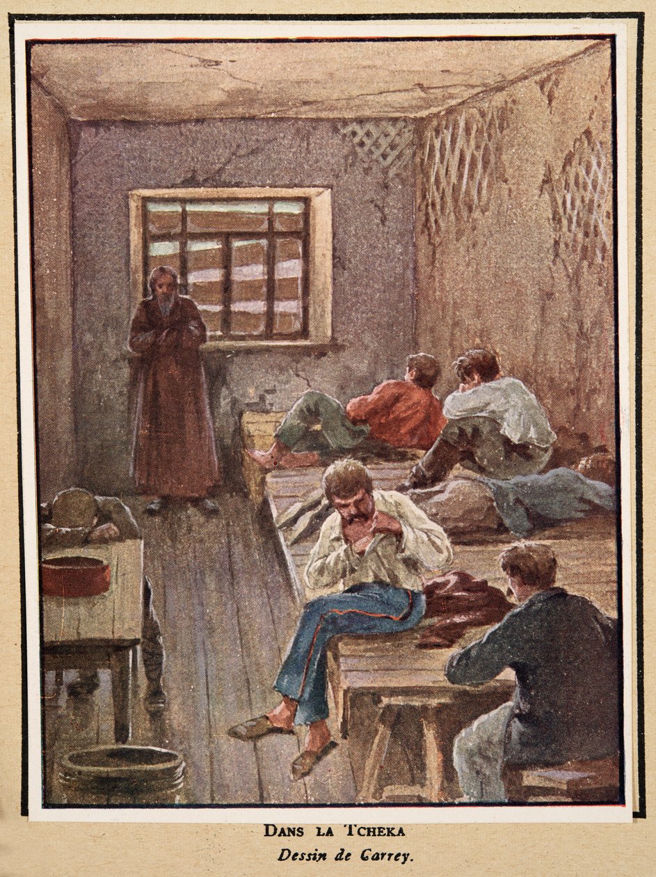 V Čece; z knihy Histoire des Soviets, vyd. 1922 (barevná litografie) od Georges Carrey