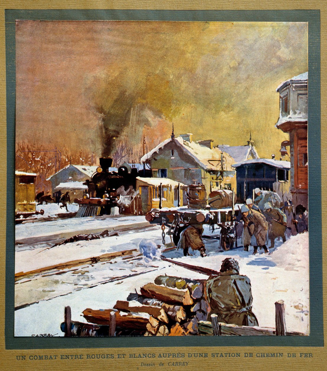Ruská revoluce 1917: bitva mezi bílými a rudými u nádraží od Georges Carrey