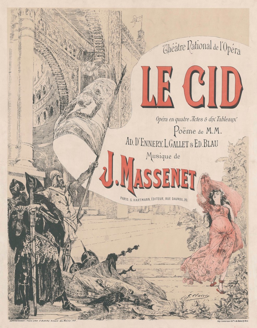 Plakát k premiéře opery Le Cid od Julese Masseneta, 1885. od Georges Clairin