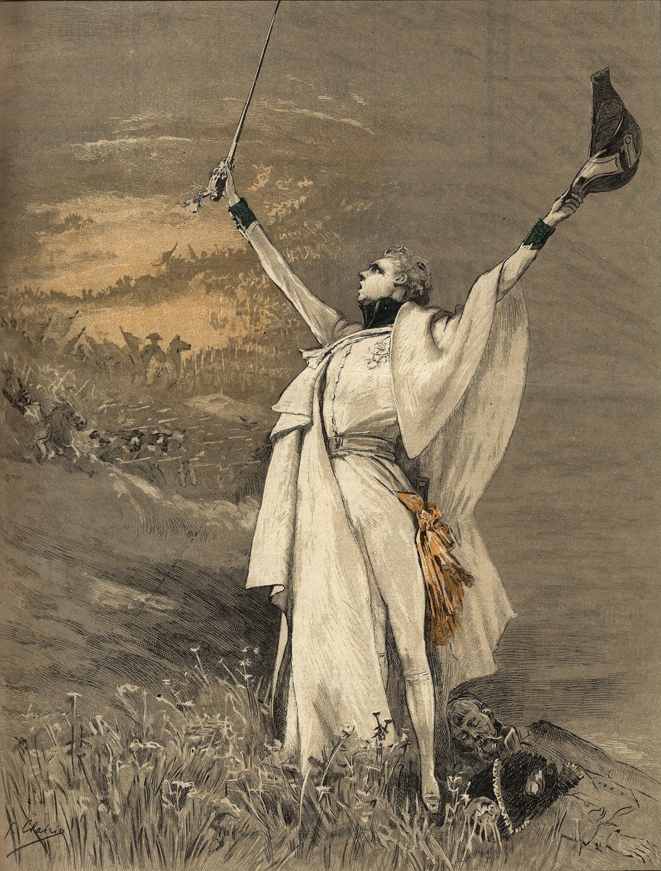 Herečka Henriette Rosine Bernardová zvaná Sarah Bernhardt (1844-1923) v roli vévody z Reichstadtu (syn císaře Napoleona I. (1769-1821) - „“The Aiglon”), rytina Georges Jules Victor Clairin (1843-1919 ) z roku 1900. od Georges Clairin