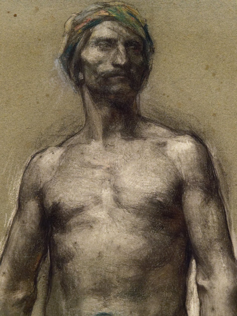 Studie nahého muže u turbanu (detail) (cca 1888). George Desvallieres (1861-1950). Pastel na papírové tyči laminuje na kartonový papír. Musee des Beaux-Arts de la Ville de Paris, PeuPalais. od Georges Desvallieres