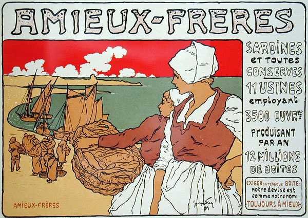 Reprodukce reklamního plakátu „Amieux-Freres“, výrobci sardinek a všech konzerv od Georges Fay