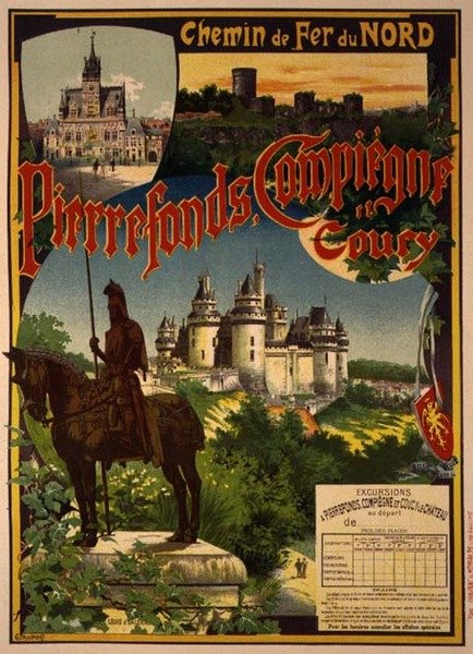 Reprodukce reklamního plakátu Výlety severní železnice do Pierrefonds, Compiegne a Coucy (litho) od Georges Fraipont