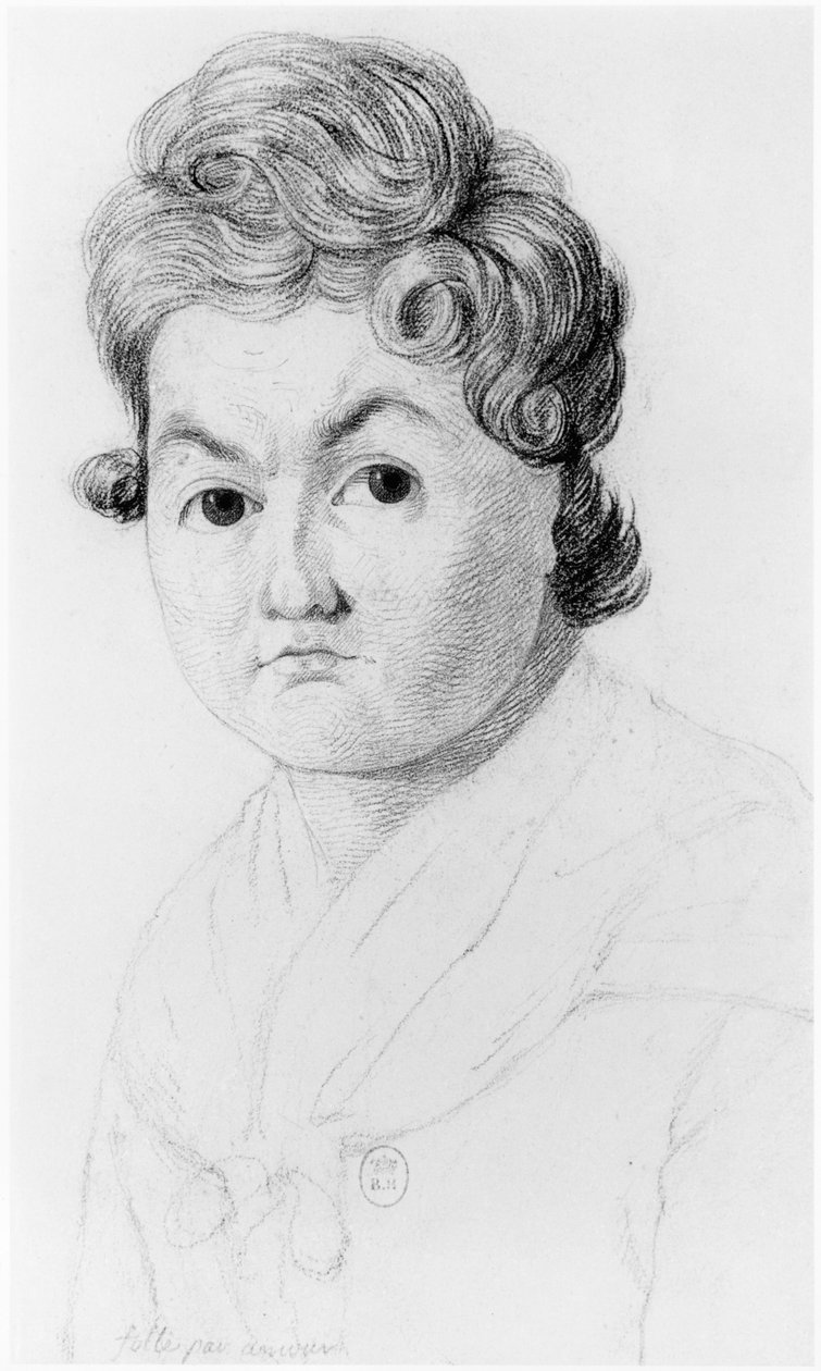 Šílená žena z lásky, ilustrace z nepublikovaného pojednání Jeana Etienna Dominiqua Esquirola (1772-1840) o bláznech v blázinci Salpetriere, asi 1818. od Georges Francois Gabriel