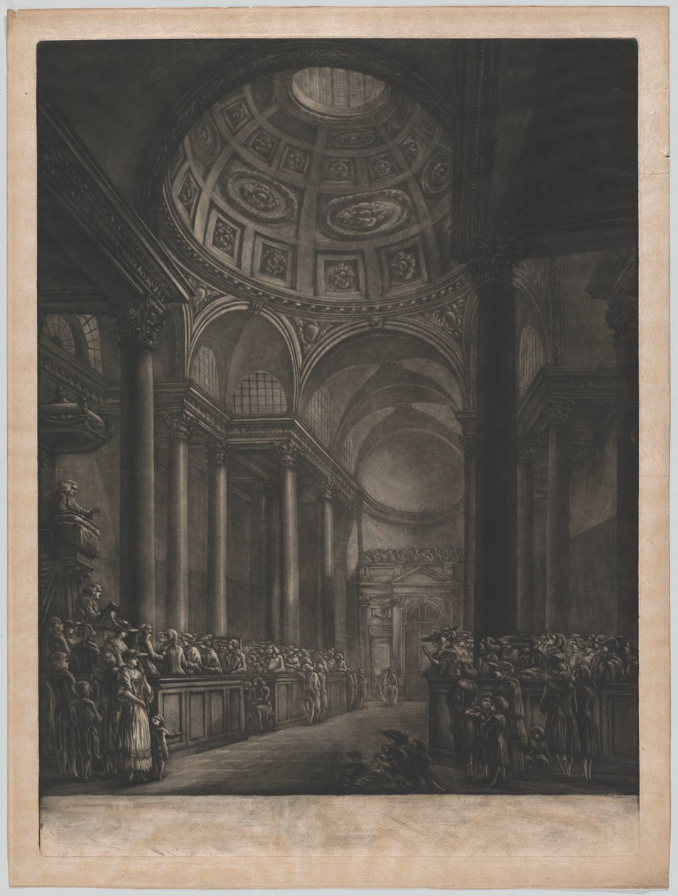 Pohled do nitra St. Stephens Walbrook, zhotoveno z kresby v Jeho Veličenstva ..., ca. 1767. od Georges François Blondel