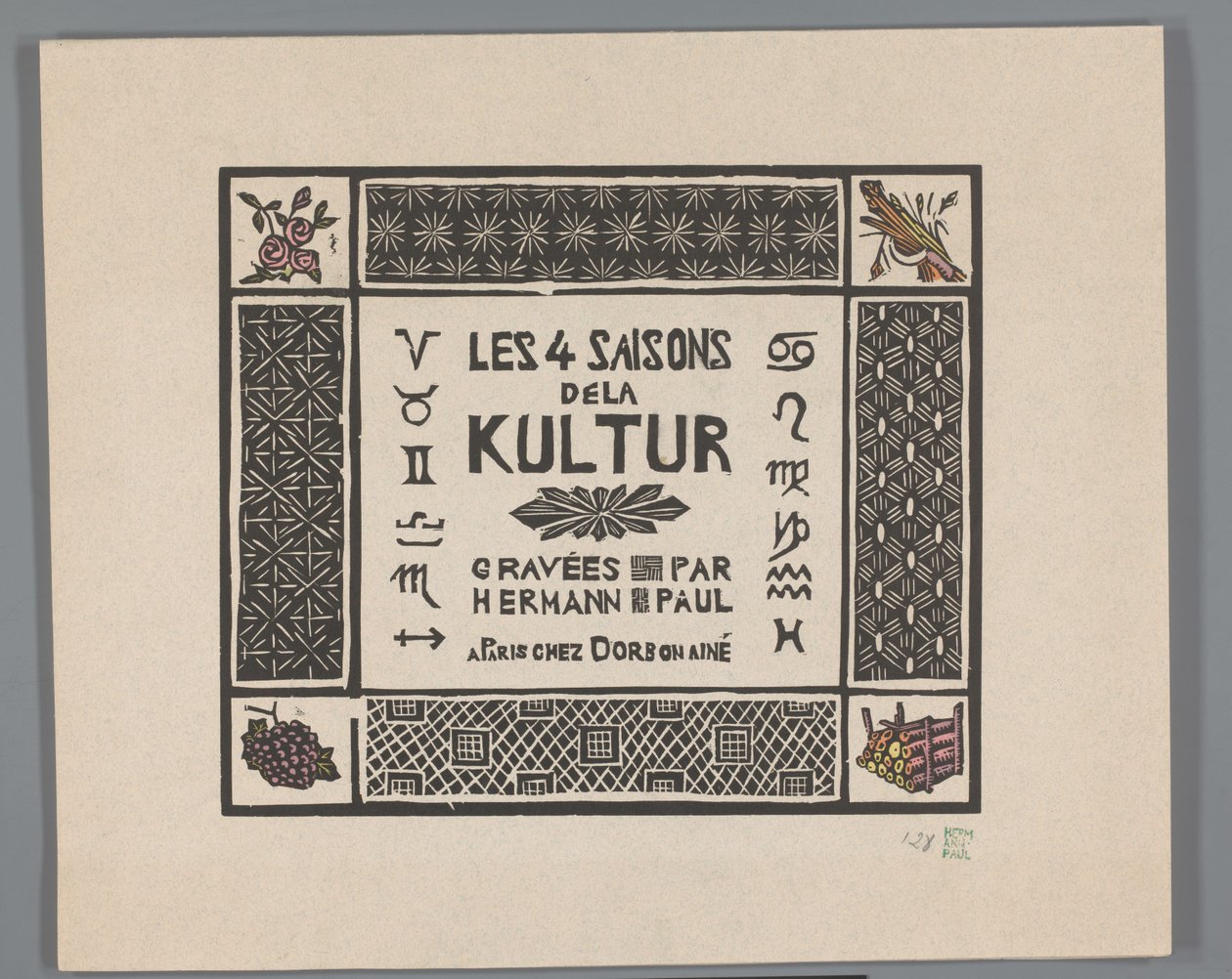 Obálka na čtyři tisky hrůz 1. světové války Les 4 saisons dela kultur (název série na objektu) od Georges Hermann Rene Paul