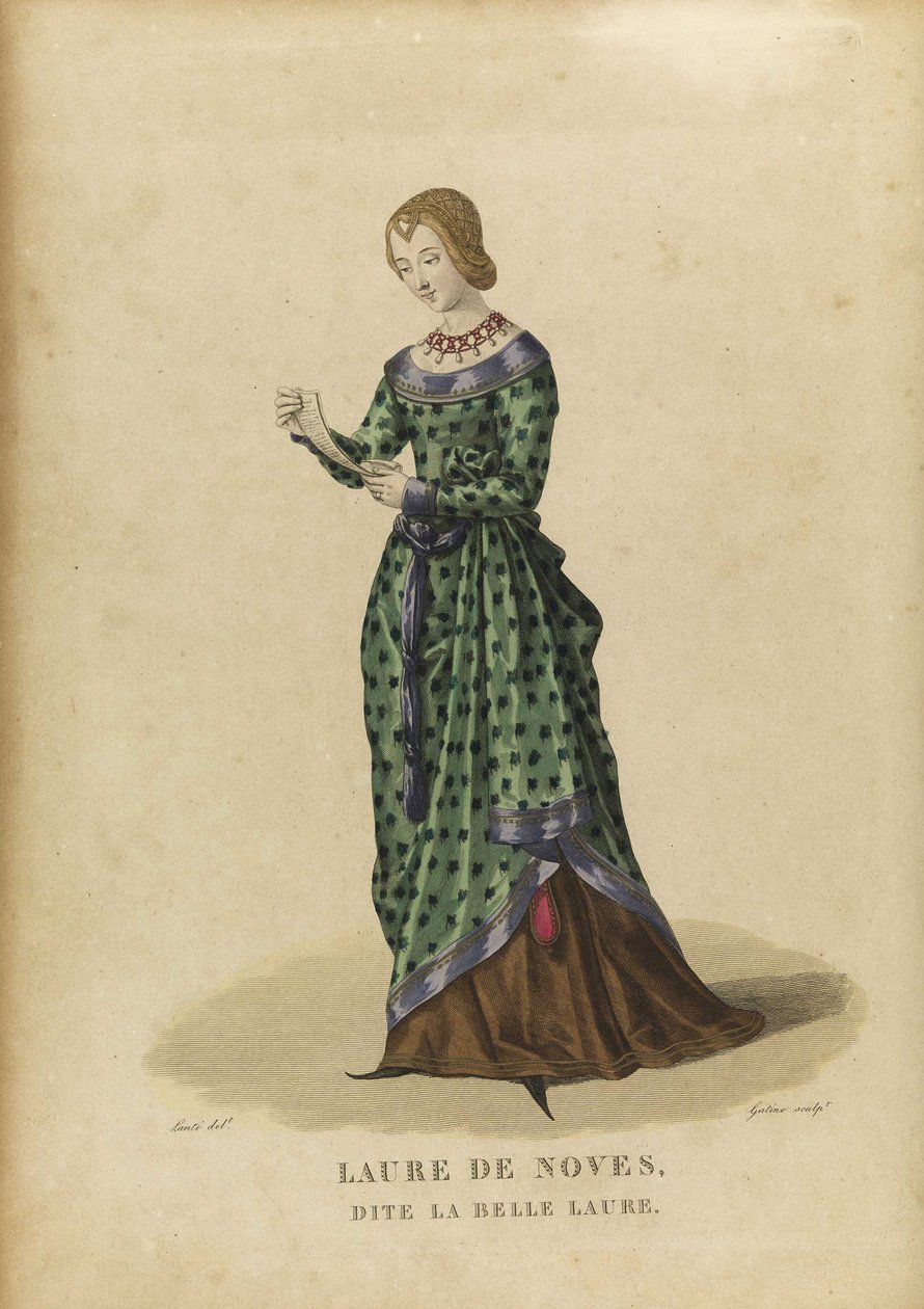 Laure de Sade - Laura de Noves (1310-1348) - Gatine, Georges Jacques (1773-1831) - konec 18. stol. - Lept, akvarel - Soukromá sbírka od Georges Jacques Gatine