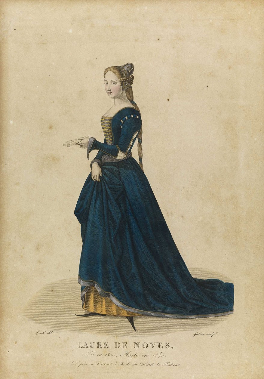 Laure de Sade - Laura de Noves (1310-1348) - Gatine, Georges Jacques (1773-1831) - konec 18. stol. - Lept, akvarel - Soukromá sbírka od Georges Jacques Gatine