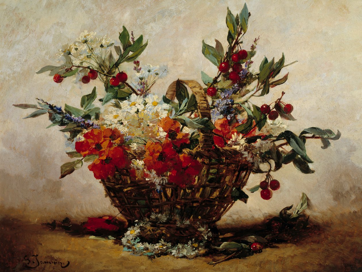 Obraz Květiny v koši od Georgese Jeannina (1841-1925) od Georges Jeannin