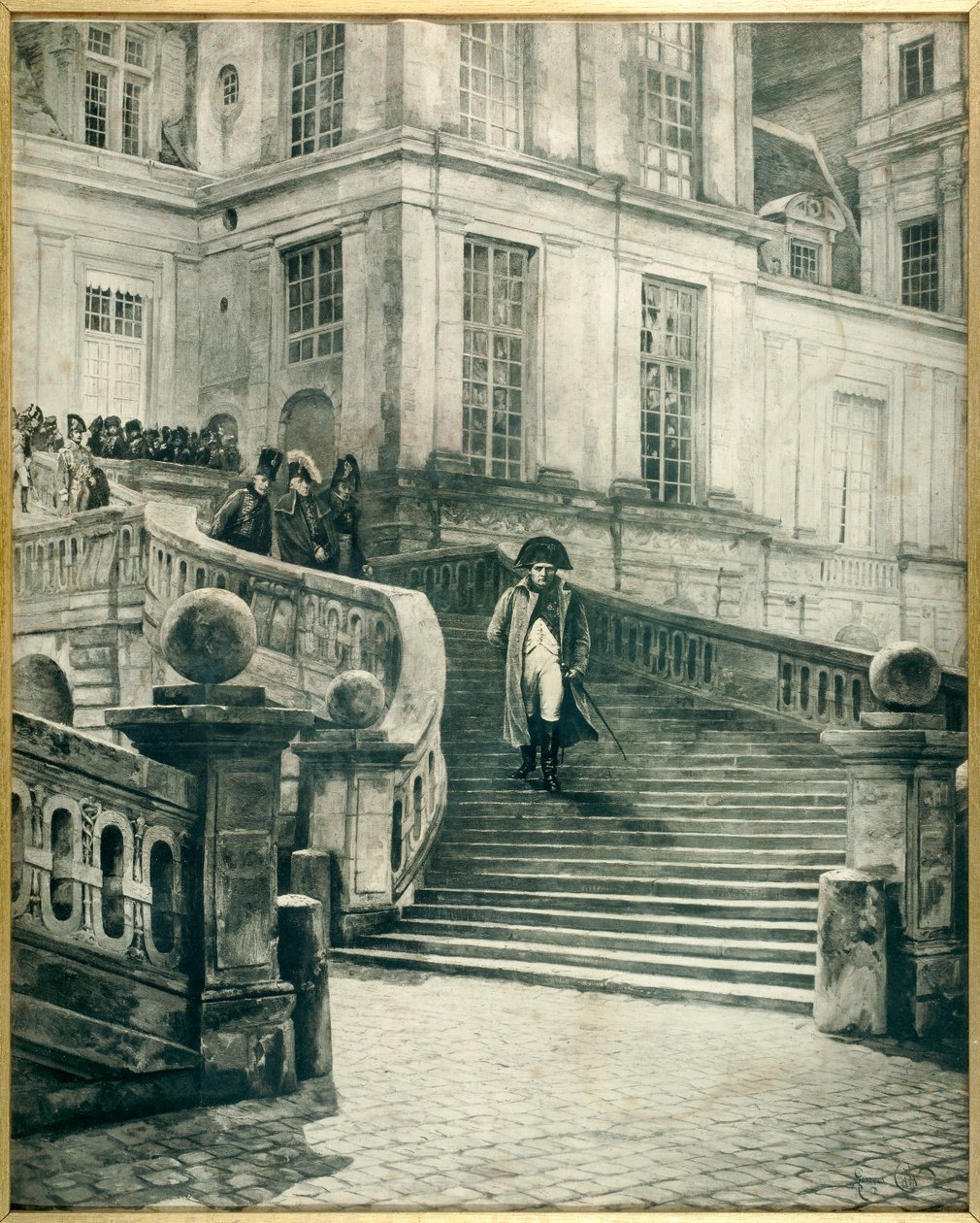Napoleon a Fontainebleau po abdikaci 4. dubna 1814 - rytina Georgese Julese Auguste Caina (1856-1919) od Georges Jules Auguste Cain