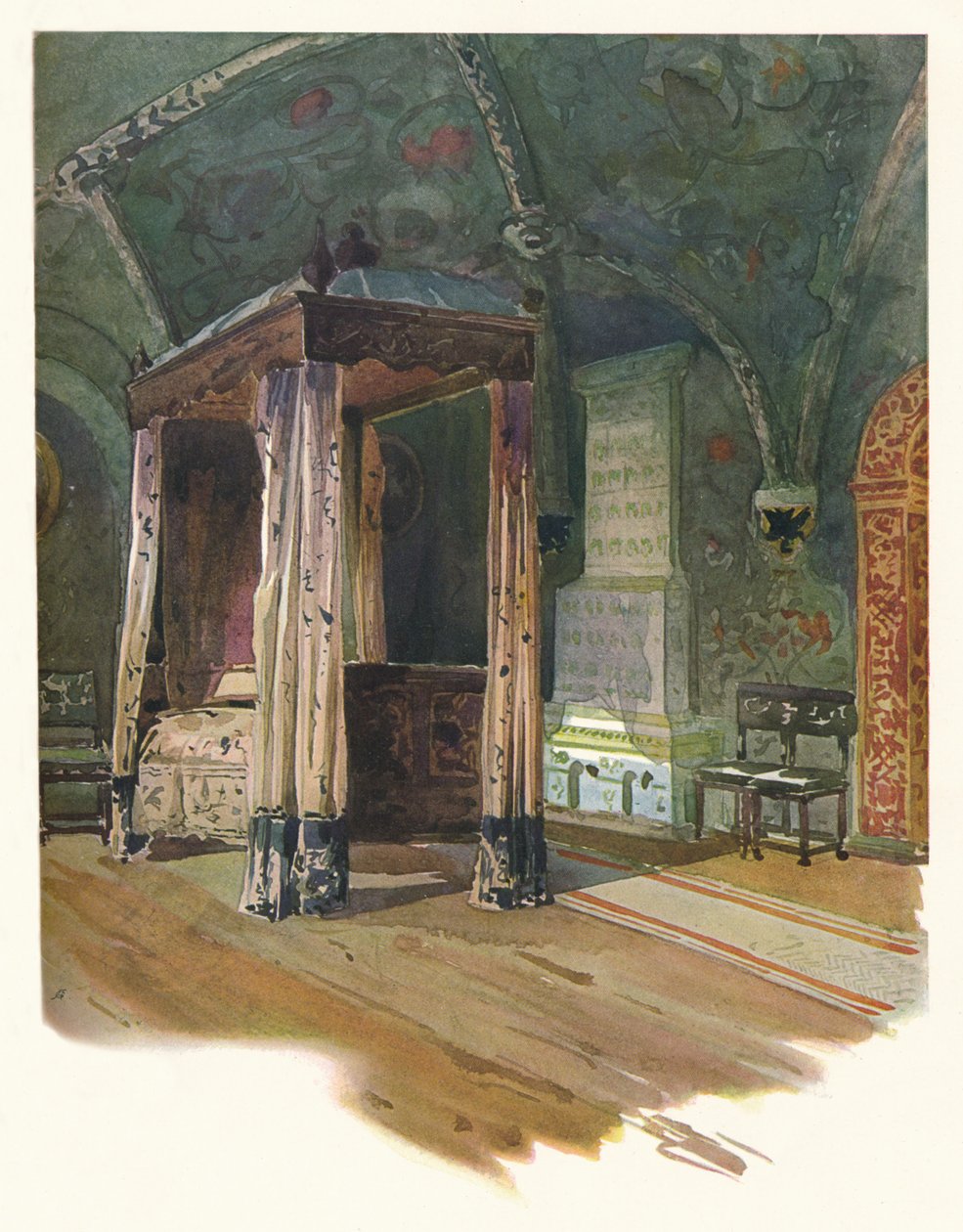 Ložnice cara Alexise Michaeloviče, v Kremlu, Moskva, c1900, 1905 od Georges Kossiakoff