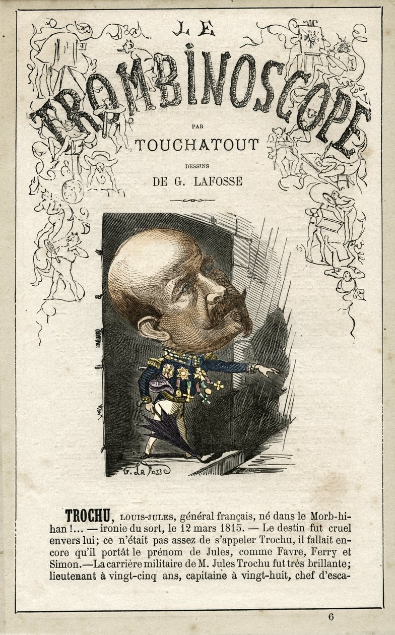 Louis-Jules TROCHU (1815-1896) ilustrace z "Le Trombinoscope", satirického politického časopisu Leona-Charlese Bienvenu, známého jako Touchatout (1835-1910) monografie č. 6, Paříž od Georges Lafosse