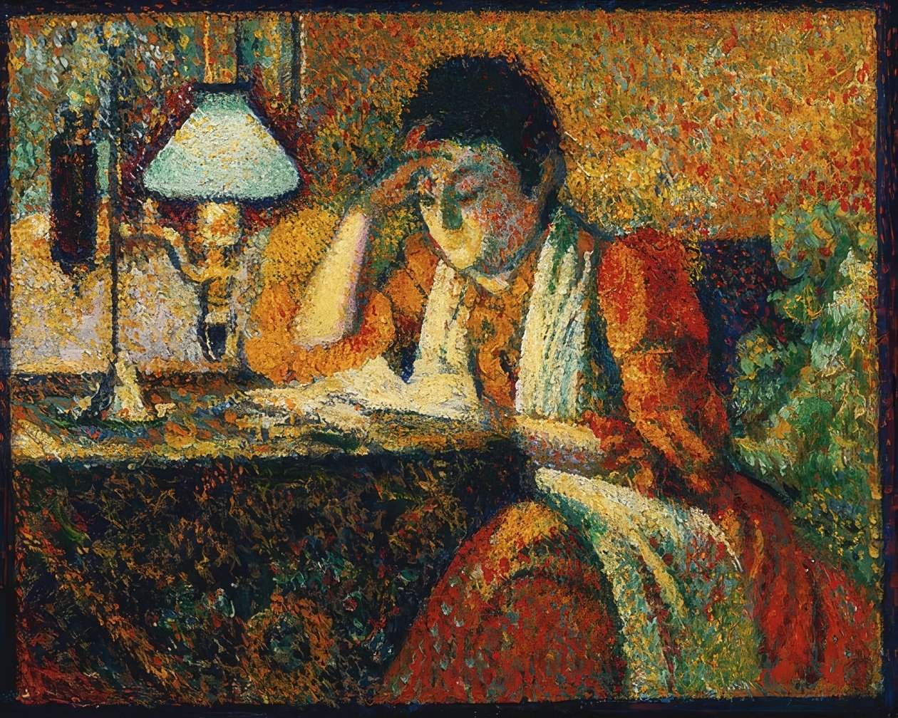 Die Lesende (Čtenář). Ehm 1888 od Georges Lemmen